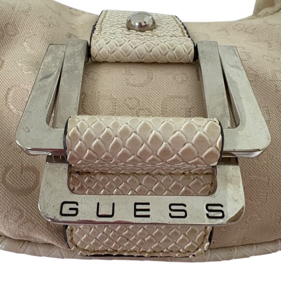 VTG Guess Y2K Cream Logo Faux Croc Patent Leather Shoulder Bag Studded EUC - Picture 4 of 13
